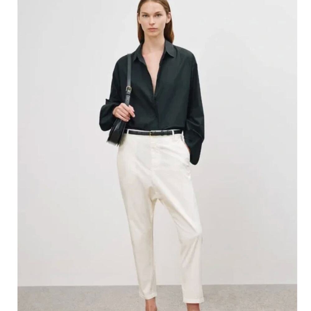 Nili Lotan Paris Pants $345 Cotton Slouchy Drop Crotch Cropped Ivory White 2